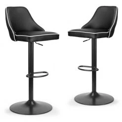 Alston Black with White Piping 34 in. Adjustable Height Swivel Bar Stool (Set of 2) by Glamour Home