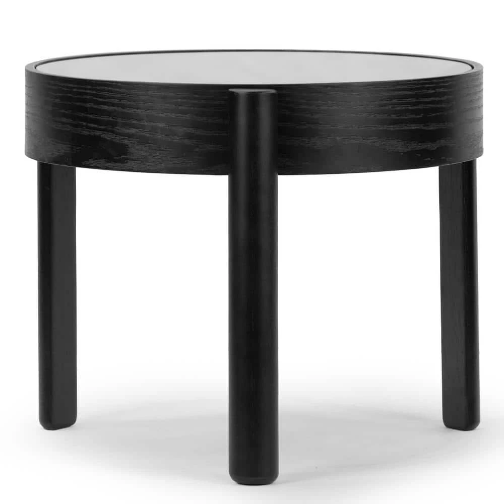 Anika Black with Tempered Glass Top Round Side Table by Glamour Home 1 Anika Black with Tempered Glass Top Round Side Table by Glamour Home