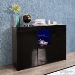 Black High Gloss Wood Buffet with LED Light by Kahomvis -Kahomvis Sales Store black high gloss effect finish to the front of the unit kahomvis sideboards buffet tables js lkw33s030 4f 1000
