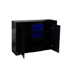 Black High Gloss Wood Buffet with LED Light by Kahomvis -Kahomvis Sales Store black high gloss effect finish to the front of the unit kahomvis sideboards buffet tables js lkw33s030 77 1000