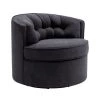Black Linen Fabric Upholstered 360° Swivel Tufted Back Accent Round Barrel Chair(Set of 1) by Kahomvis