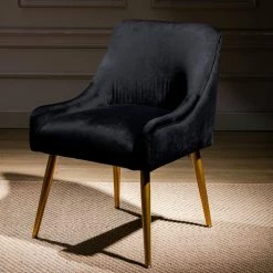 Black Modern Velvet Upholstered Side Chair with Golden Legs(Set of 1) by Kahomvis -Kahomvis Sales Store black kahomvis accent chairs bb lkpp 8aae 31 1000