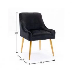 Black Modern Velvet Upholstered Side Chair with Golden Legs(Set of 1) by Kahomvis -Kahomvis Sales Store black kahomvis accent chairs bb lkpp 8aae 40 1000
