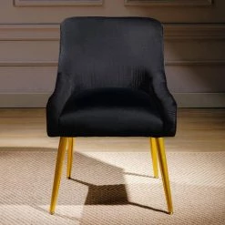 Black Modern Velvet Upholstered Side Chair with Golden Legs(Set of 1) by Kahomvis -Kahomvis Sales Store black kahomvis accent chairs bb lkpp 8aae 44 1000