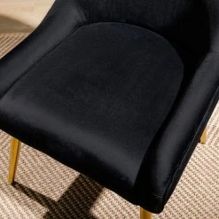 Black Modern Velvet Upholstered Side Chair with Golden Legs(Set of 1) by Kahomvis -Kahomvis Sales Store black kahomvis accent chairs bb lkpp 8aae 4f 1000