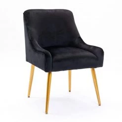 Black Modern Velvet Upholstered Side Chair with Golden Legs(Set of 1) by Kahomvis