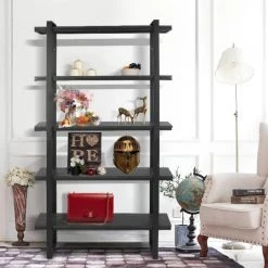 70.9 in. Black Wood 5-Shelf Etagere Bookcase with Open Back by Kahomvis -Kahomvis Sales Store black kahomvis bookcases bookshelves gp lkw9 0050 31 1000