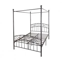 Black Full Size Metal Noise Free Canopy Bed Frame with Headboard and Footboard by Kahomvis