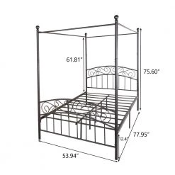 Black Full Size Metal Noise Free Canopy Bed Frame with Headboard and Footboard by Kahomvis -Kahomvis Sales Store black kahomvis canopy beds yd lkw8 4155 c3 1000