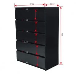 5 Drawers Black Woodgrain Storage Chest of Drawers (43.9 in. W X 16.53 in. D) by Kahomvis -Kahomvis Sales Store black kahomvis chest of drawers js lkw3 0036 1f 1000