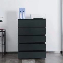 5 Drawers Black Woodgrain Storage Chest of Drawers (43.9 in. W X 16.53 in. D) by Kahomvis -Kahomvis Sales Store black kahomvis chest of drawers js lkw3 0036 31 1000