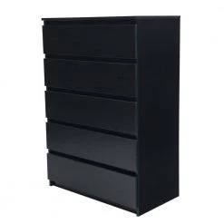 5 Drawers Black Woodgrain Storage Chest of Drawers (43.9 in. W X 16.53 in. D) by Kahomvis -Kahomvis Sales Store black kahomvis chest of drawers js lkw3 0036 c3 1000