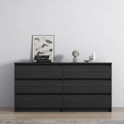 6-Drawer Black Chest of-Drawers (27.93 in H. X 55.19 in W. X 19.69 in D.) by Kahomvis -Kahomvis Sales Store black kahomvis chest of drawers js lkw33 035 31 1000