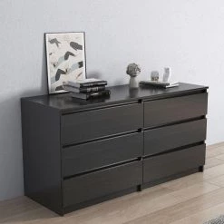 6-Drawer Black Chest of-Drawers (27.93 in H. X 55.19 in W. X 19.69 in D.) by Kahomvis -Kahomvis Sales Store black kahomvis chest of drawers js lkw33 035 44 1000