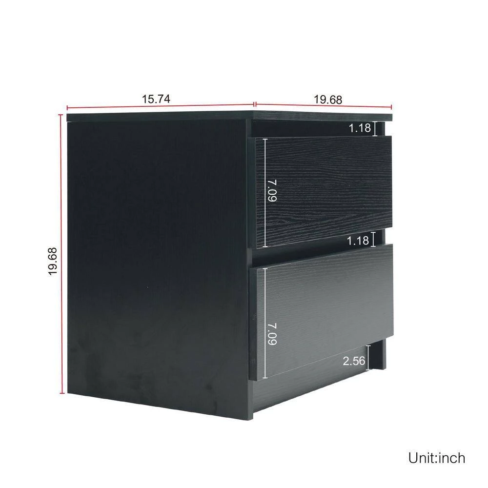 2-Drawer Black Chest of-Drawers (19.68 in. H x 19.68 in. W x 15.74 in. D) by Kahomvis 5 2-Drawer Black Chest of-Drawers (19.68 in. H x 19.68 in. W x 15.74 in. D) by Kahomvis - Image 5