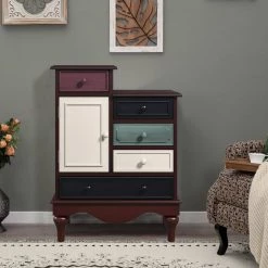 5-Drawer Retro Brown Chest of Drawers (22.4 in. W X 11.8 in. D X 30.4 in. H), Bedroom Wood Nightstands Storage Cabinet by Kahomvis -Kahomvis Sales Store black kahomvis chest of drawers ot lkwf 81aad 31 1000