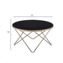 34 in. Black Round Glass Top Coffee Table with Champagne Metal Frame by Kahomvis -Kahomvis Sales Store black kahomvis coffee tables acme lkof 830 c3 1000