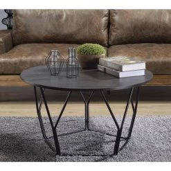 32 in. Black Round Wood Coffee Table with Metal Frame by Kahomvis -Kahomvis Sales Store black kahomvis coffee tables acme lkof 950 1f 1000