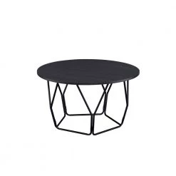 32 in. Black Round Wood Coffee Table with Metal Frame by Kahomvis