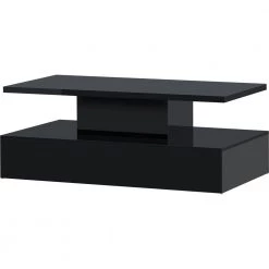 47.2 in. Black Rectangle Wood Modern Coffee Table with LED Lighting and Remote Control by Kahomvis