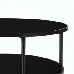 35.4 in. Black Round Tempered Glass Coffee Table with Bottom Storage Shelf and Metal Frame by Kahomvis -Kahomvis Sales Store black kahomvis coffee tables rys lkw2 954 44 1000