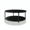 35.4 in. Black Round Tempered Glass Coffee Table with Bottom Storage Shelf and Metal Frame by Kahomvis