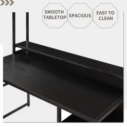 47.2 in. Rectangular Black Wood Computer Desk for Home Office with Open Storage Shelf and Removable Monitor Riser by Kahomvis -Kahomvis Sales Store black kahomvis computer desks sl lkwf 1aad 1f 1000