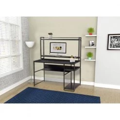 47.2 in. Rectangular Black Wood Computer Desk for Home Office with Open Storage Shelf and Removable Monitor Riser by Kahomvis -Kahomvis Sales Store black kahomvis computer desks sl lkwf 1aad 31 1000