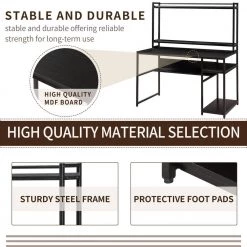 47.2 in. Rectangular Black Wood Computer Desk for Home Office with Open Storage Shelf and Removable Monitor Riser by Kahomvis -Kahomvis Sales Store black kahomvis computer desks sl lkwf 1aad 4f 1000