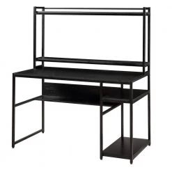 47.2 in. Rectangular Black Wood Computer Desk for Home Office with Open Storage Shelf and Removable Monitor Riser by Kahomvis