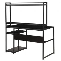 47.2 in. Rectangular Black Wood Computer Desk for Home Office with Open Storage Shelf and Removable Monitor Riser by Kahomvis -Kahomvis Sales Store black kahomvis computer desks sl lkwf 1aad 66 1000