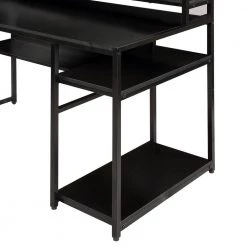 47.2 in. Rectangular Black Wood Computer Desk for Home Office with Open Storage Shelf and Removable Monitor Riser by Kahomvis -Kahomvis Sales Store black kahomvis computer desks sl lkwf 1aad 77 1000