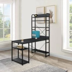 53.94 in. Rectangular Black Wood Computer Desk for Home Office with 5 Tier Open Bookshelf and Metal Frame by Kahomvis 19 53.94 in. Rectangular Black Wood Computer Desk for Home Office with 5 Tier Open Bookshelf and Metal Frame by Kahomvis -Kahomvis Sales Store black kahomvis computer desks sl lkwf 7aab 31 1000