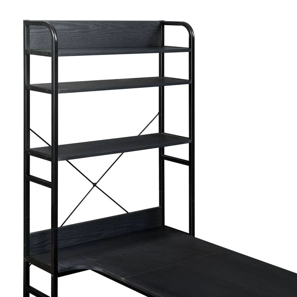 53.94 in. Rectangular Black Wood Computer Desk for Home Office with 5 Tier Open Bookshelf and Metal Frame by Kahomvis 7 53.94 in. Rectangular Black Wood Computer Desk for Home Office with 5 Tier Open Bookshelf and Metal Frame by Kahomvis - Image 7