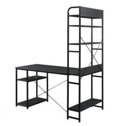 53.94 in. Rectangular Black Wood Computer Desk for Home Office with 5 Tier Open Bookshelf and Metal Frame by Kahomvis 14 53.94 in. Rectangular Black Wood Computer Desk for Home Office with 5 Tier Open Bookshelf and Metal Frame by Kahomvis -Kahomvis Sales Store black kahomvis computer desks sl lkwf 7aab 4f 1000