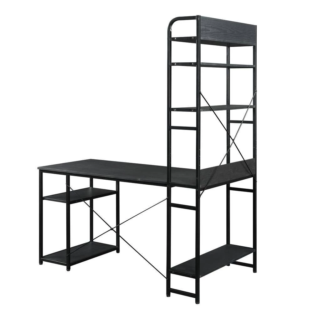 53.94 in. Rectangular Black Wood Computer Desk for Home Office with 5 Tier Open Bookshelf and Metal Frame by Kahomvis 5 53.94 in. Rectangular Black Wood Computer Desk for Home Office with 5 Tier Open Bookshelf and Metal Frame by Kahomvis - Image 5