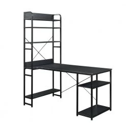 53.94 in. Rectangular Black Wood Computer Desk for Home Office with 5 Tier Open Bookshelf and Metal Frame by Kahomvis