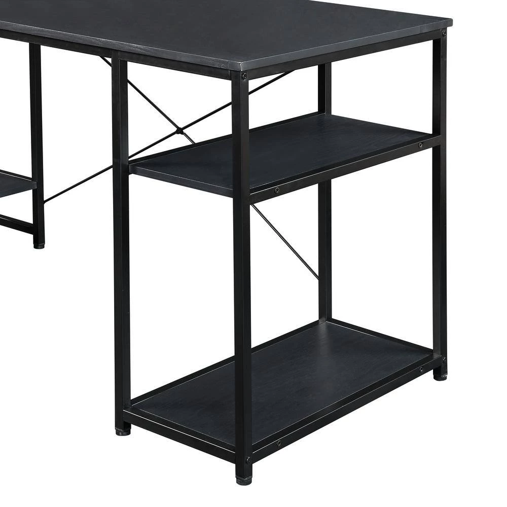 53.94 in. Rectangular Black Wood Computer Desk for Home Office with 5 Tier Open Bookshelf and Metal Frame by Kahomvis 3 53.94 in. Rectangular Black Wood Computer Desk for Home Office with 5 Tier Open Bookshelf and Metal Frame by Kahomvis - Image 3