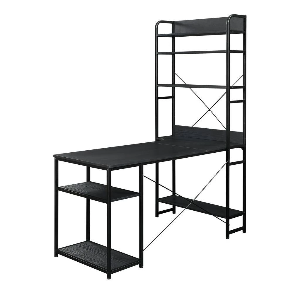 53.94 in. Rectangular Black Wood Computer Desk for Home Office with 5 Tier Open Bookshelf and Metal Frame by Kahomvis 2 53.94 in. Rectangular Black Wood Computer Desk for Home Office with 5 Tier Open Bookshelf and Metal Frame by Kahomvis - Image 2