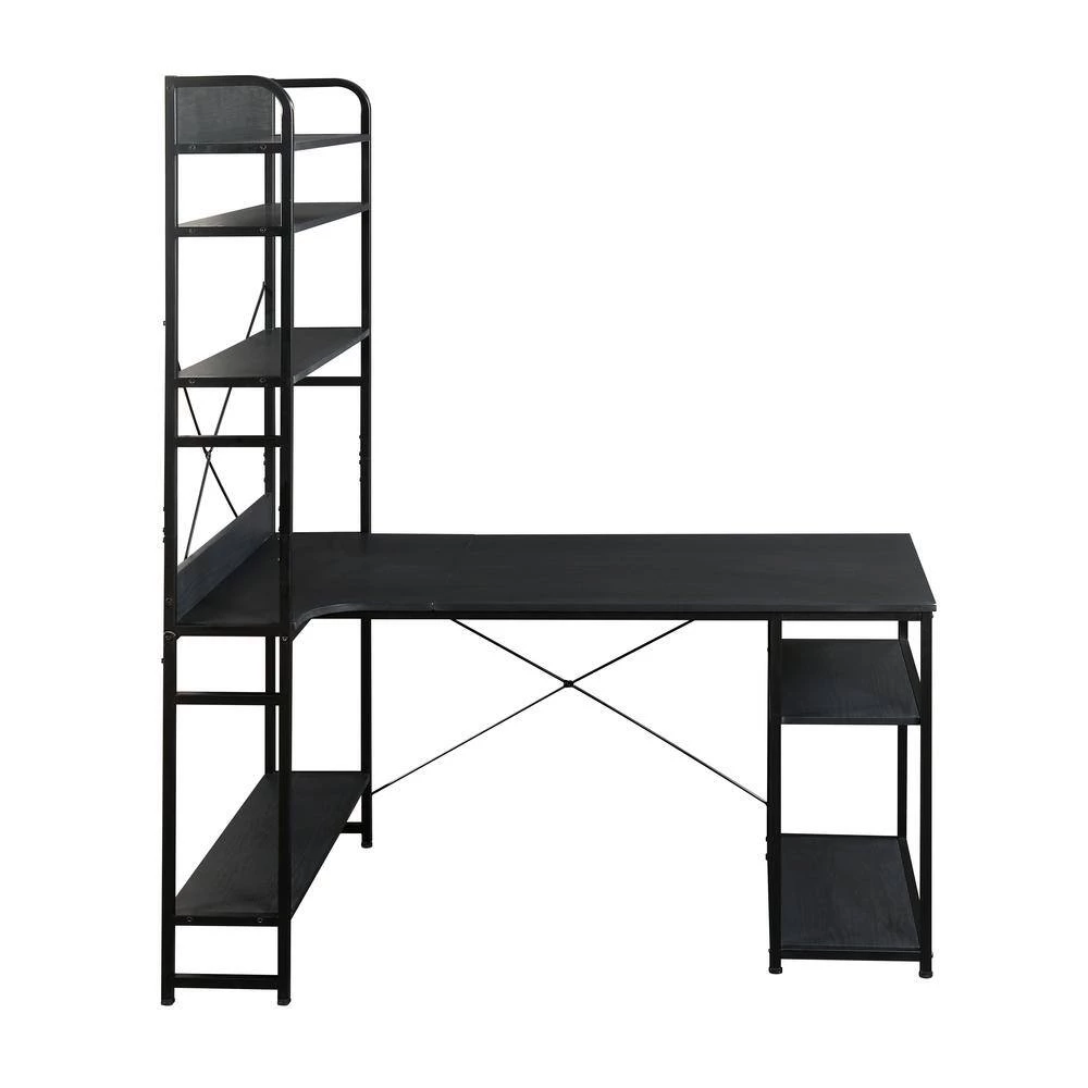 53.94 in. Rectangular Black Wood Computer Desk for Home Office with 5 Tier Open Bookshelf and Metal Frame by Kahomvis 8 53.94 in. Rectangular Black Wood Computer Desk for Home Office with 5 Tier Open Bookshelf and Metal Frame by Kahomvis - Image 8