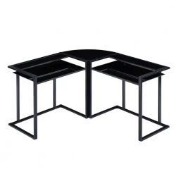 56.7 in. L-Shaped Black Tempered Glass Round Corner Computer Desk with Steel Frame and Ergonomic Monitor Riser by Kahomvis