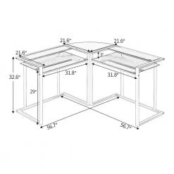 56.7 in. L-Shaped Black Tempered Glass Round Corner Computer Desk with Steel Frame and Ergonomic Monitor Riser by Kahomvis -Kahomvis Sales Store black kahomvis computer desks sl lkwf 9aad c3 1000