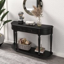 52 in. Black Standard Half Moon Wood Console Table with 2-Top Drawers by Kahomvis 15 52 in. Black Standard Half Moon Wood Console Table with 2-Top Drawers by Kahomvis -Kahomvis Sales Store black kahomvis console tables tre lkwf2 4aab 1f 1000