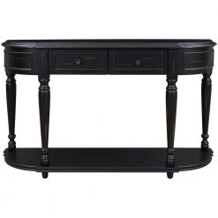 52 in. Black Standard Half Moon Wood Console Table with 2-Top Drawers by Kahomvis