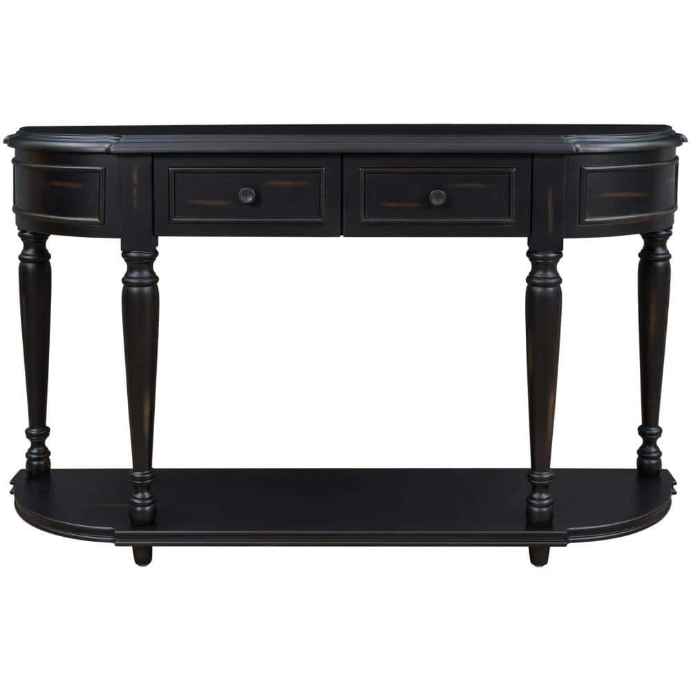 52 in. Black Standard Half Moon Wood Console Table with 2-Top Drawers by Kahomvis 1 52 in. Black Standard Half Moon Wood Console Table with 2-Top Drawers by Kahomvis