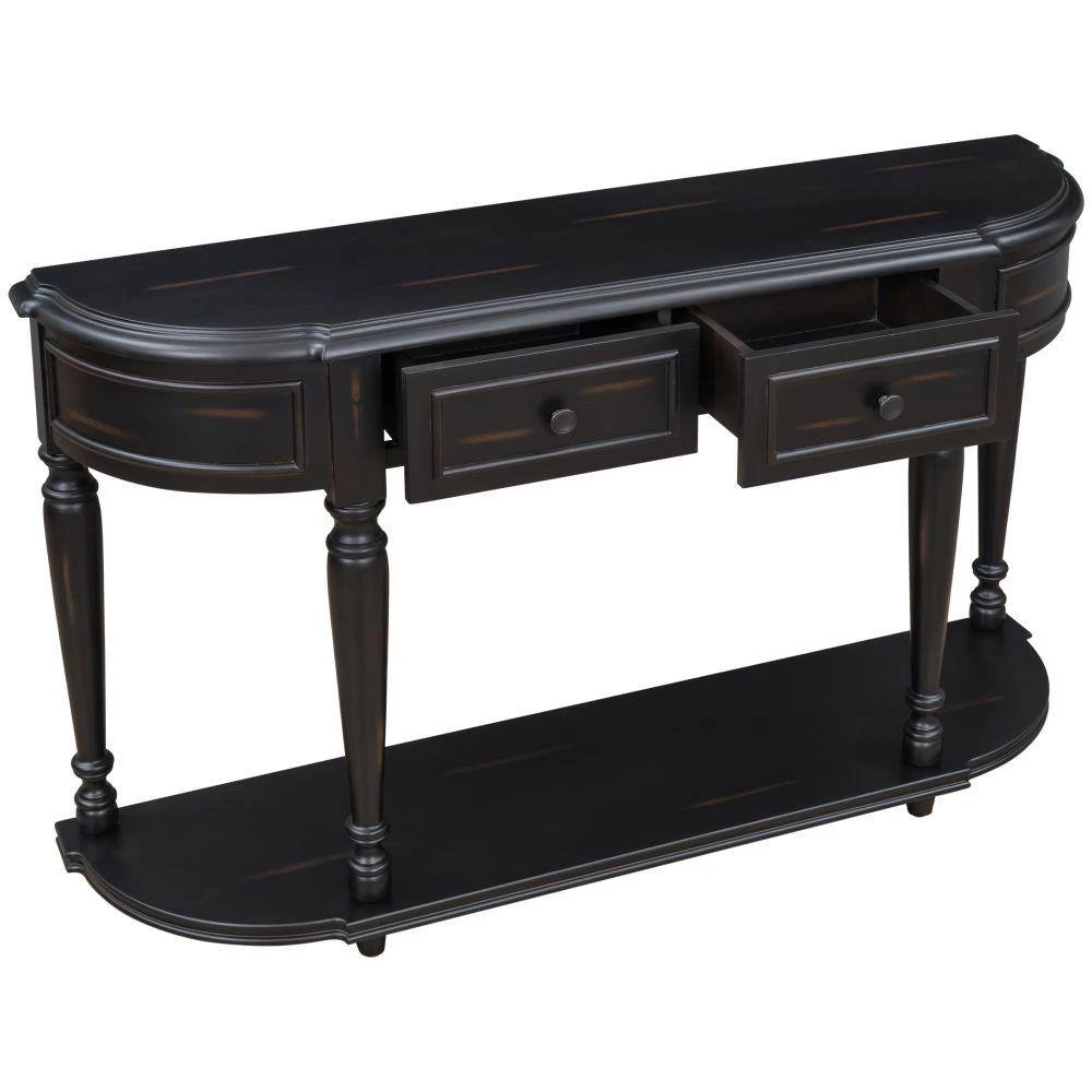 52 in. Black Standard Half Moon Wood Console Table with 2-Top Drawers by Kahomvis 3 52 in. Black Standard Half Moon Wood Console Table with 2-Top Drawers by Kahomvis - Image 3