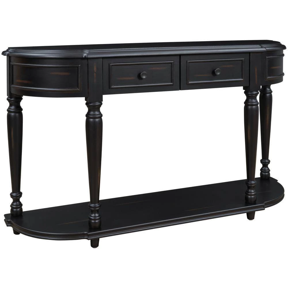 52 in. Black Standard Half Moon Wood Console Table with 2-Top Drawers by Kahomvis 4 52 in. Black Standard Half Moon Wood Console Table with 2-Top Drawers by Kahomvis - Image 4