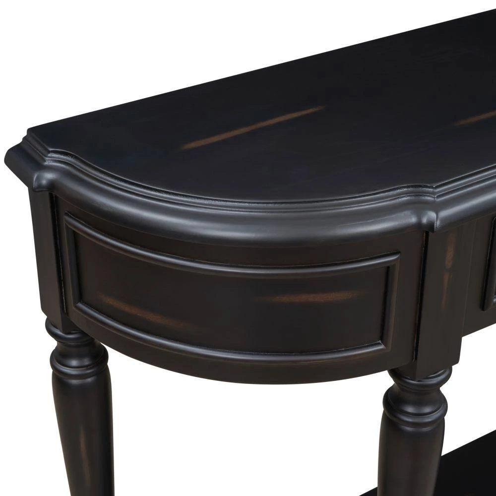 52 in. Black Standard Half Moon Wood Console Table with 2-Top Drawers by Kahomvis 8 52 in. Black Standard Half Moon Wood Console Table with 2-Top Drawers by Kahomvis - Image 8