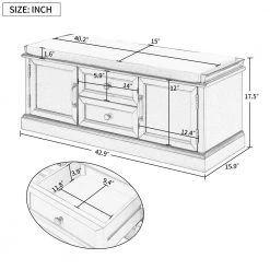 Black Storage Bench with Removable Cushion 2-Drawers and 2-Cabinets (17.5 in. H x 42.9 in. W x 15.9 in. D) by Kahomvis 16 Black Storage Bench with Removable Cushion 2-Drawers and 2-Cabinets (17.5 in. H x 42.9 in. W x 15.9 in. D) by Kahomvis -Kahomvis Sales Store black kahomvis dining benches tre lkwf1 2aab 44 1000