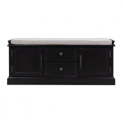 Black Storage Bench with Removable Cushion 2-Drawers and 2-Cabinets (17.5 in. H x 42.9 in. W x 15.9 in. D) by Kahomvis